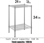 18" Deep x 24" Wide x 34" Height Wire Shelving Kit | 2-Tier | NSF Commercial Storage Rack Unit