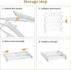 Foldable Drying Rack Clothing, 3-Tier Portable Clothes Drying Racks for Indoor & Outdoor, Anti-rust Compact Laundry Rack Collapsible, Compact Size, 15 lbs Max Load, White 28"D x 10"W x 35"H