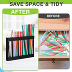 Qinyoung Acrylic Straw Holder for Cabinet Door with Double Sided Adhesive Tape Reusable Straw Organizer Tumbler Storage Kitchen Accessories Container for Counter Cupboard(Classic,Large,Black)