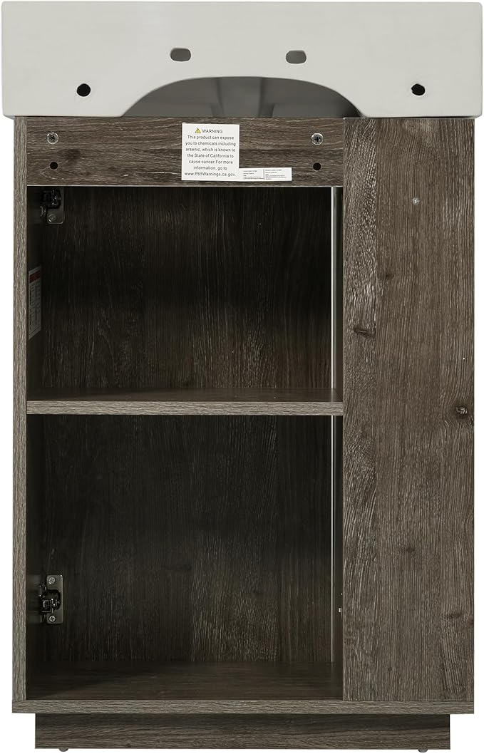 21.6" Small Fluted Bathroom Vanity with Sink,Soft Closing Doors and Storage Shelves,Natural Wood Single Bathroom Sink Cabinet Combo Freestanding,Dark Grey