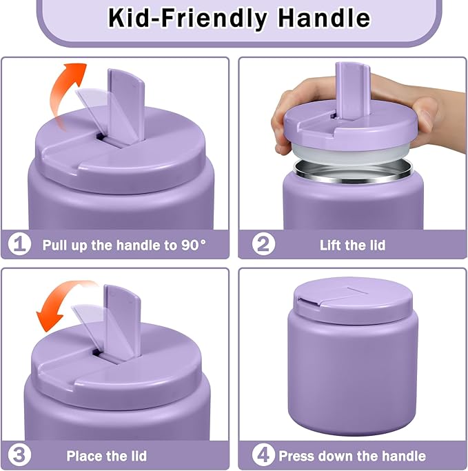 26oz Kids Jar for Hot Food, Insulated Vacuum Food Jar with Buckle Lid, Stainless Steel Wide Mouth Leak Proof Insulated Lunch Container for School Picnic Travel, Purple