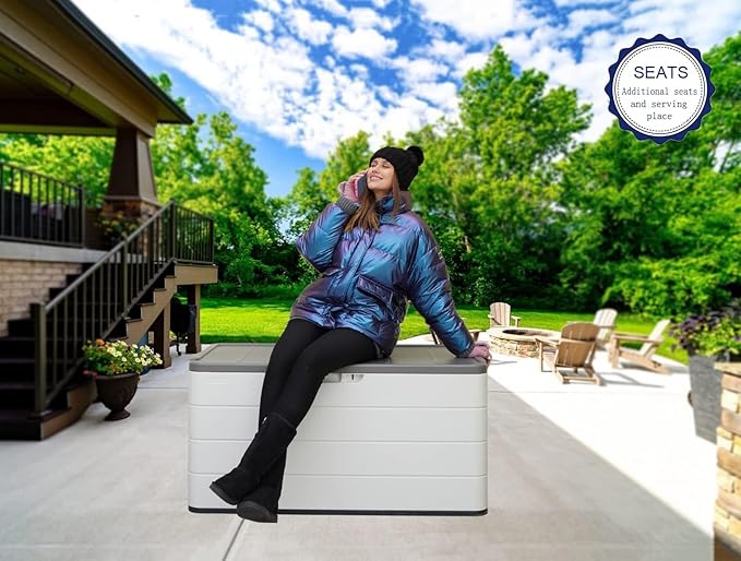 110 Gallon Pro Resin Deck Box, Waterproof Outdoor Storage Bin for Patio Furniture, Pool Accessories, and Garden Tools, Lockable & UV-Resistant, White