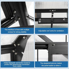 Double Sliding Door Polycarbonate Greenhouse with Rain Gutter and Roof Vent, Raised Base and Anchor Aluminum Heavy Duty Walk-in Green House, Outdoor Patio Sunroom (Black, 73.75*94.5*89.5in)