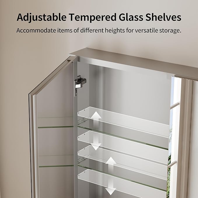 DeerValley Medicine Cabinet with Mirror, 48" W x 26" H Bathroom Mirror with Storage, 3 Doors Frameless Modern Wall Mount Mirrored Medicine Cabinets with 2 Adjustable Shelves DV-1MC0149