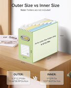 Oterri File Organizer Box, Portable Collapsible Cardboard File Folder Organizer with Handle for Letter Size Hanging Files, Document Storage Box for Home Office & Classroom (8 Packs, Green)