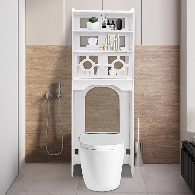 4-Tier Over The Toilet Storage Cabinet, Bathroom Organizer Toilet Shelf Organizer Freestanding Bathroom Space-Saving Storage Cabinet for Bathroom, Laundry