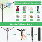 Outdoor Umbrella Drying Rack, 4-Aluminum Arms Folding Rotary Dryer with 12 Lines 165 ft Drying Space Adjustable Height Clothesline w/Waterproof Cover & Ground Spike for Garden Backyard(Black)