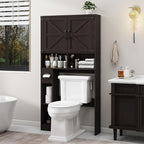 Vabches Over The Toilet Storage Cabinet, Farmhouse Storage Cabinet Over Toilet with 2 Barn Doors & Toilet Paper Holder Stand，Home Space-Saving Toilet Rack, for Laundry, Restroom, Bathroom.Walnut