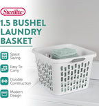 Sterilite Laundry Basket, Plastic Clothes Hamper, Large Square Bin with Comfort Grip Handles and Reinforced Rim, 1.5 Bushel Capacity, White, 12 Pack