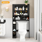 Over The Toilet Storage Cabinet,Farmhouse Toilet Cabinet Rack with 2 Tambour Sliding Doors and Toilet Paper Holder Stand，Toilet Shelf Space Saver with Towel Rack for Bathroom, Restroom,Black Laundry