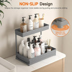 3 Pack Multi-Purpose Under Sink Organizers and Storage, 2026 L-Shaped Pull Out Cabinet Organizer for Bathroom & Kitchen, Under Cabinet Organizer with Hooks Hanging Cup (Grey, 12.85 inch)