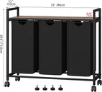 Laundry Hamper, Laundry Basket, Laundry Sorter with 3 Pull-Out and Removable Bags, Shelf, Laundry Room Storage with Table, for Bathroom, Bedroom, 3 x 11.5 Gal (43.4L), Rustic Brown