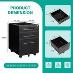 SISESOL 3 Drawer File Cabinet with Lock,Rolling File Cabinets,Under Desk File Cabinet,Three Drawer Filing Cabinet for Home Office with Wheels,Fit A4/Letter/Legal File,Fully Assembled Except Casters