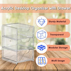 BTSKY 1 Pack Small Acrylic Storage Organizer with Drawers, 3-Layer Clear Desktop Organizer for Office Supplies Mini Storage Box with Drawers for Desk, Desktop Makeup Drawer Jewelry Storage Box