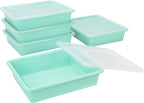 Storex Letter Size Flat Storage Tray – Organizer Bin with Non-Snap Lid for Classroom, Office and Home, Teal, 5-Pack (62541A05C)