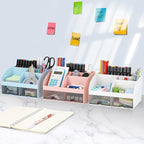Office Desk Organizer with Drawers for Desktop/Tabletop/Counter, Desk Top Accessories Stationary Organizer Desk Caddy, Pen/Pencil/Business Card/Sticky Note Tray/Paperclip Holder Storage Box (Pink)