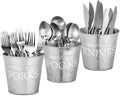 Honeydak 3 Pcs Farmhouse Silverware Holder Countertop Metal Cooking Utensil Caddy Fork Knife and Spoon Cutlery Organizers for Kitchen Counter, Cabinet, Drawer or Pantry