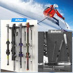 48'' Ski Rack Wall Mount,12 Pairs Ski Holders for Wall with Movable Rubber-Coated Hooks for Garage Storage Organizer System, Snowboard Wall Mount for Garage and Home Shed, Holds Up to 880lbs