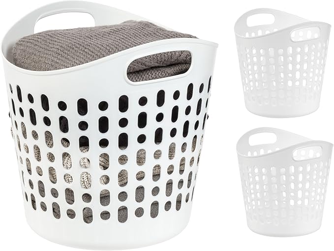 IRIS USA Plastic Laundry Basket, 27L - 3 Pack, Flexible Clothes Hamper with Ventilation Holes, Laundry Room Bedroom Bathroom Apartment Dorm Blankets Pillows Trinkets Organization, White