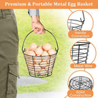 3 PCS 8" Black Round Wire Egg Baskets With Handle, Small Metal Egg Collecting Basket for Gathering Fresh Eggs, Chicken and Duck Eggs Hunting Basket Egg Holder Countertop