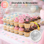 (24 Count x 20 Sets Plastic Cupcake Containers with Liners, Clear Cupcake Holder with Lids, Disposable Cupcake Carrier for Bakery, Cupcake Storage Box for Parties, Bake Sale Packaging