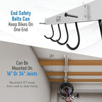 USA Based Ceiling Bike Hanger Slide Mount Up To 6 Bikes, Sliding Garage Bicycle Storage, 51" Heavy Duty Hanging Hook Racks 450lbs Limit, Overhead Mounted Hangers for Storing Bicycles | White
