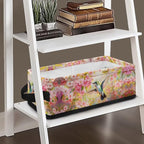 Small Storage Bin Narrow Toilet Paper Tissue Baskets Foldable Fabric Organizers Bathroom Bedroom Decorations Closet Countertop Vanity Baskets, Spring Style Hummingbird Flower