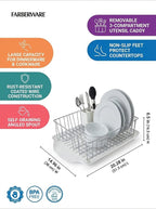 Farberware Classic Large Rust Resistant Full Dishrack with Removable 3 Compartment Flatware Caddy, Andlged Drain Board, 3-Piece, White