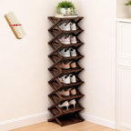 The 9-Tier No-Assembly Bamboo Rack, Folding Bamboo Shoe Rack Organizer with Collapsible Vertical Design, Space-Saving & No-Tool Assembly, for Entryways,Corners,Bedrooms,Balconies (Brown,9)