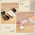2 Pcs Clear Acrylic Desk Drawer Organizer 12 x 8 x 1.77 Inch Drawer Organizer Trays with 6 Compartments Desk Accessories for Office Makeup Silverware Bathroom