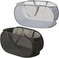 2 Piece Popup Mesh Laundry Basket Durable Handles Collapsible Laundry Baskets Folding Clothes Pastic Hamper for Laundry Room College Dorm (Black/Gray)