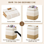 Laundry Hamper, 95L Tall Laundry Basket with Leather Handles, Rectangle Large Clothes Hamper for Organizing, Cotton Woven Laundry Baskets Storage Hampers for Bedroom, Nursery, Living Room