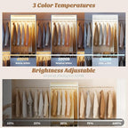 Aheaplus Closet System with Motion-Sensing Light, 3 Wooden Drawers and 4 Hanging Rods, Customizable Walk-in Closet Organizer with 3CCT LED, Heavy Duty Garment Rack for Bedroom, White