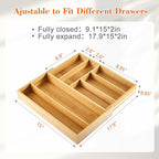 Bamboo Sliding Desk Drawer Organizer 9'' up to 18'' x 15'' x 2'' Expandable Office Desk Accessories Supplies Tray with 7 Compartments for Pens, Notebooks, Rulers, and Makeup Jewelry Vanity