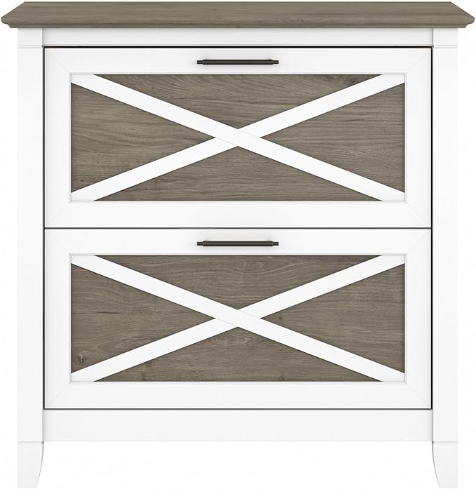 Bush Home Key West 2 Drawer Lateral File Cabinet in Pure White and Shiplap Gray, Document Storage for Home Office, Accent Chest with Drawers
