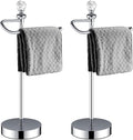 Bath Hand Towel Holder Standing, Stainless Steel Stable Free-Standing Towel Bar for Bathroom Kitchen Countertop, Rustic Towel Ring Stand with Crystal Ball 15.7” H (Polished Chrome, 2 Pack)