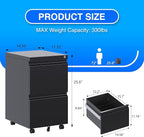 METAN Fully Assembled 2 Drawer File Cabinet with Lock, Mobile Under Desk Filing Cabinet for Office Legal/Letter Size, Pre Assembled Except Wheels,Black