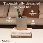 Mora Ceramic Kitchen Utensil Holder - Wooden Spoon & Spatula Crock for Countertop, Modern Farmhouse Home Decor, Extra Large 7.3" Cooking Organizer for Stove Top and Counter - Heavy & Sturdy - Oat