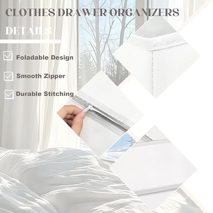 Drawer Organizer Clothes 8 Pack Clothes Organizer Dresser Drawer Organizers for Socks Underwears Bras Foldable Closet Organizers and Storage Fabric Storage Dividers for Nursery Bedroom, White