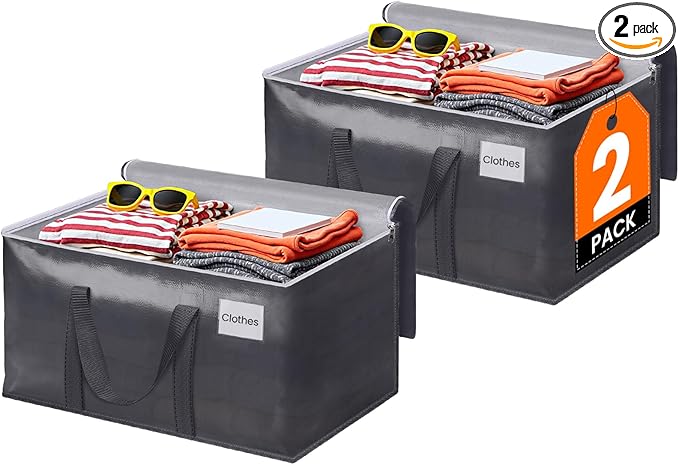 2 Pack Moving Bags Heavy Duty, Moving Boxes, Storage Bags with Zipper & Handles & Tag for College & Dorm Moving Supplies Grey Laundry Hamper Bag, Foldable Space-saving Totes (125L, Grey)