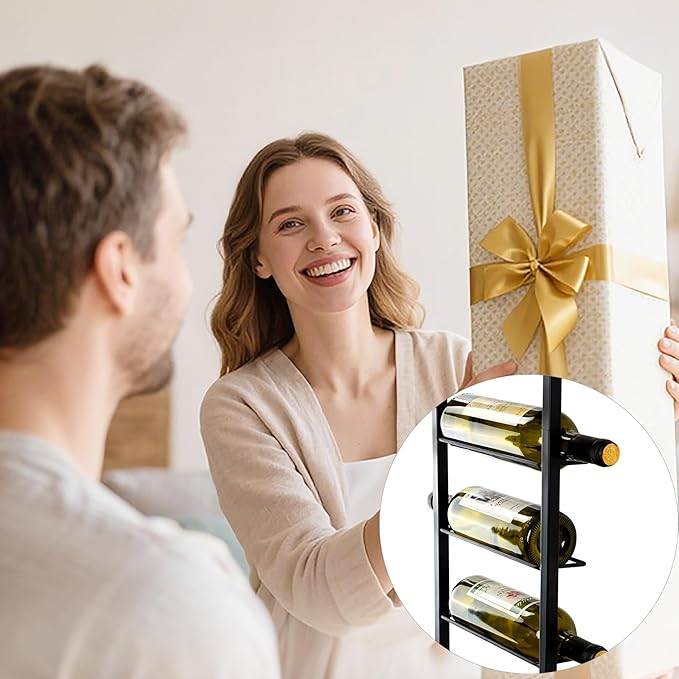 Wall Mounted Wine Rack: Metal Hanging 10 Bottle Wine Holder - Black Wine Storage Rack