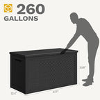 DWVO 260 Gallon XXL Extra Large Deck Box, Resin Outdoor Storage Box, Lockable & Waterproof, Double as Seating, 1000lbs Capacity (Black)