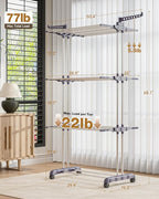 Bigzzia Clothes Drying Rack Folding Drying Rack Clothing 4 Tier Clothes Horses Rack Stainless Steel Laundry Drying Rack with Two Side Wings Grey