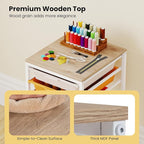 GOFLAME 5-Drawer Rolling Storage Cart, Craft Storage Cart with Wooden Tabletop and Lockable Wheels, Art Cart Supply Storage Organizer with Metal Frame for Home Office Classroom, Macaron Color