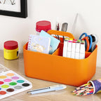 Multiuse Caddy Organizer with Handle, Stackable Plastic Tote Bin - Art Craft Supplies, Office, Desk, Stationery Pen Holder, Kitchen, Utensil, Makeup, Bathroom, Shower, Cleaning, Dorm Organizer, Orange
