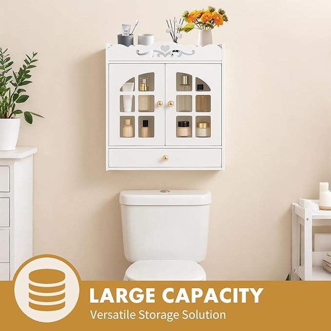 ShellKingdom Over The Toilet Storage Cabinet, Wall Mount Bathroom Cabinet, Narrow Bathroom Wall Cabinet with Doors and Shelf for Towel, Toilet Paper Storage, 17.71 x 15.35 x 6.69 inch