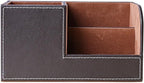 KINGFOM Desk Organizer Office Supplies Caddy Pu Leather Multi-function Storage Box Pen/Pencil,Cell phone, Business Name Cards Remote Control Holder Brown