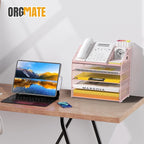 Letter Tray Paper, 5 Tier Desk Organizer with Pen Holder and Handle, Mesh File Organizer Paper Sorter Metal Desktop Document Shelf for Office Home Classroom - Pink