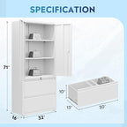 DEVAISE 71" Metal Storage Cabinet, 2-Drawer Lateral File Cabinet, Adjustable Shelves & Doors, White Garage Storage Cabinet, Heavy Duty Tall Cabinet for Home Office, Garage Organization