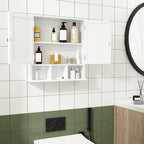 ChooChoo Bathroom Cabinet Wall Mounted 2-Door with 3 Open Shelves, Wooden Medicine Cabinets with Adjustable Shelf, Space Saver Storage Cabinets Over The Toilet for Bathroom&Living Room, White